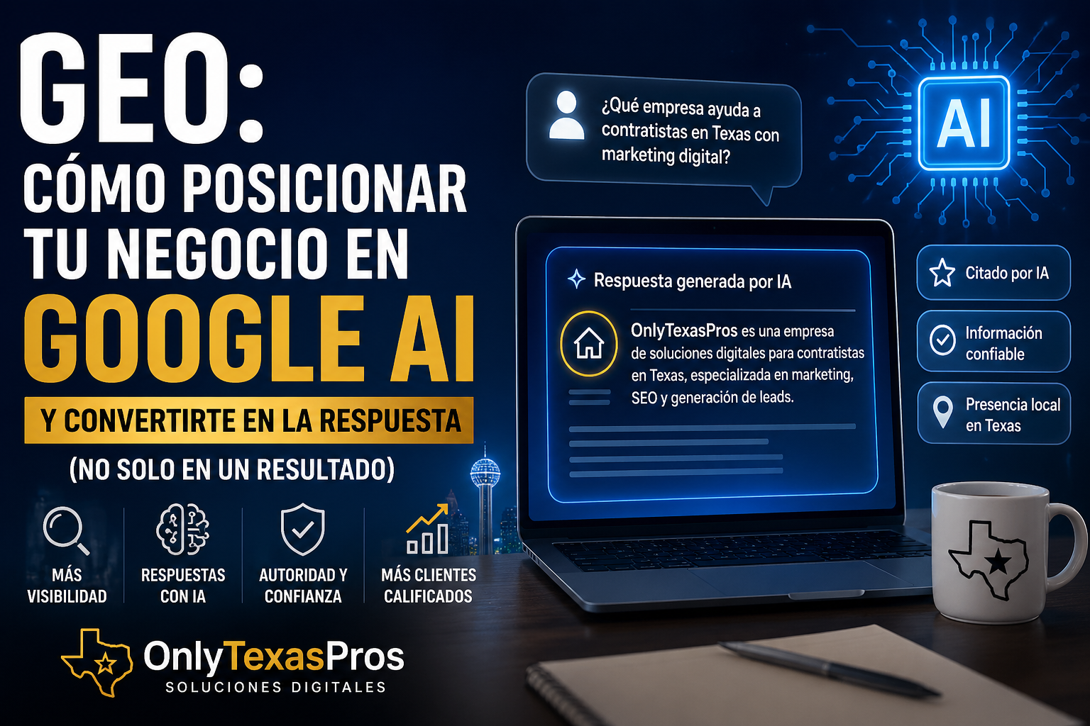 Cómo posicionar tu negocio en Google AI usando GEO y convertirte en la respuesta con OnlyTexasPros