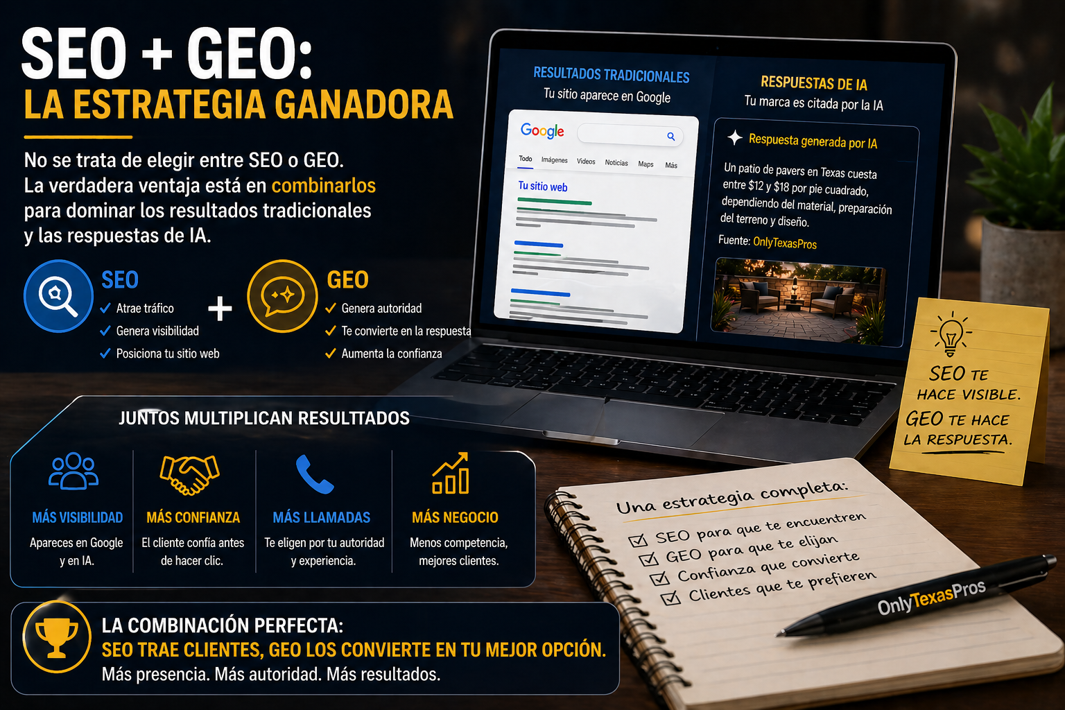 Combinación de SEO y GEO para posicionar negocios en Google AI y generar más clientes con autoridad y confianza