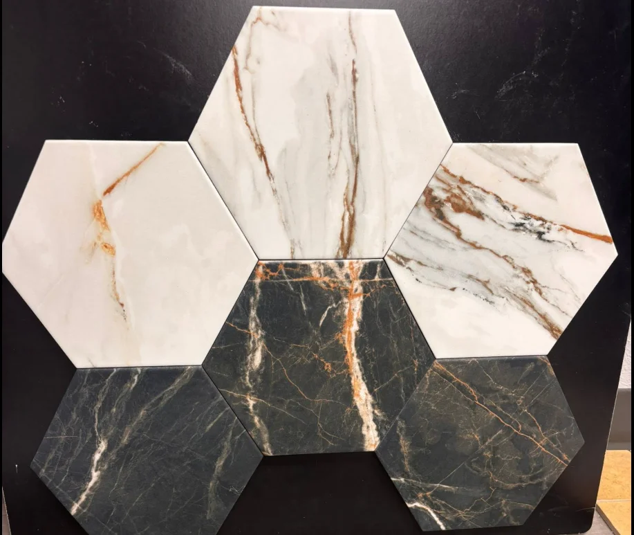 Premium black and white marble hexagon tile sample