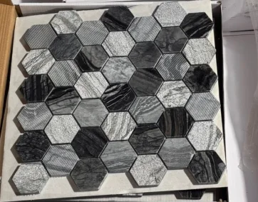 Gray black and white hexagon mosaic tile sample