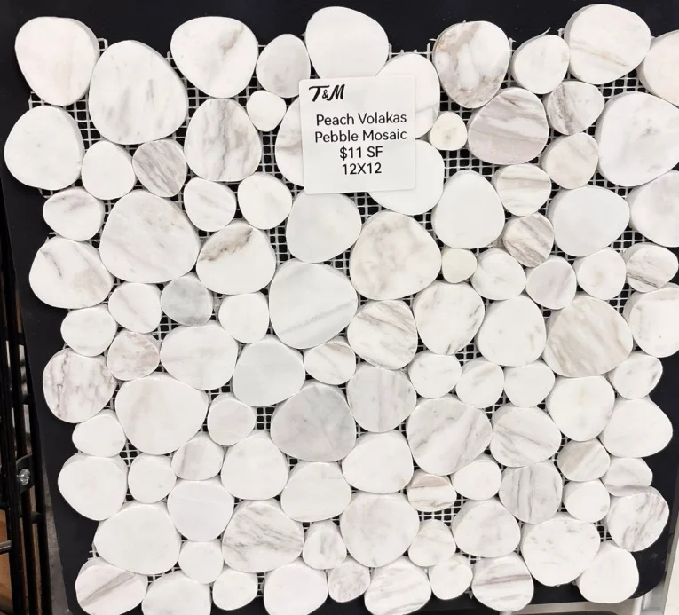 Peach Volakas pebble mosaic tile sample