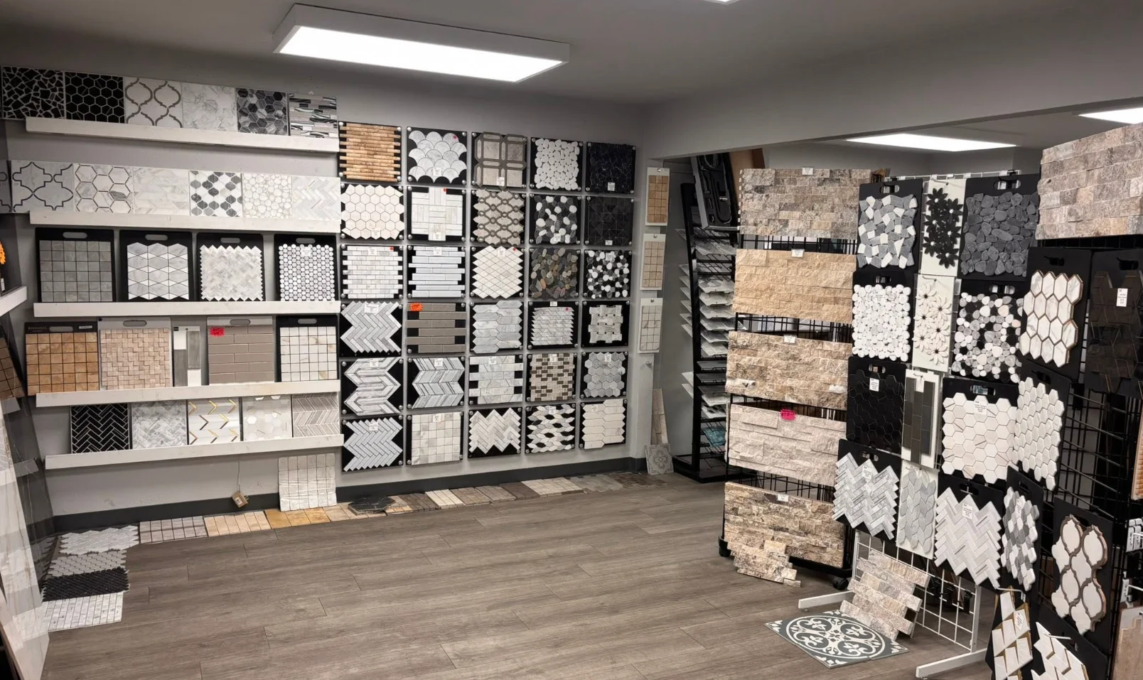 T&M Tile and Stone showroom material wall display