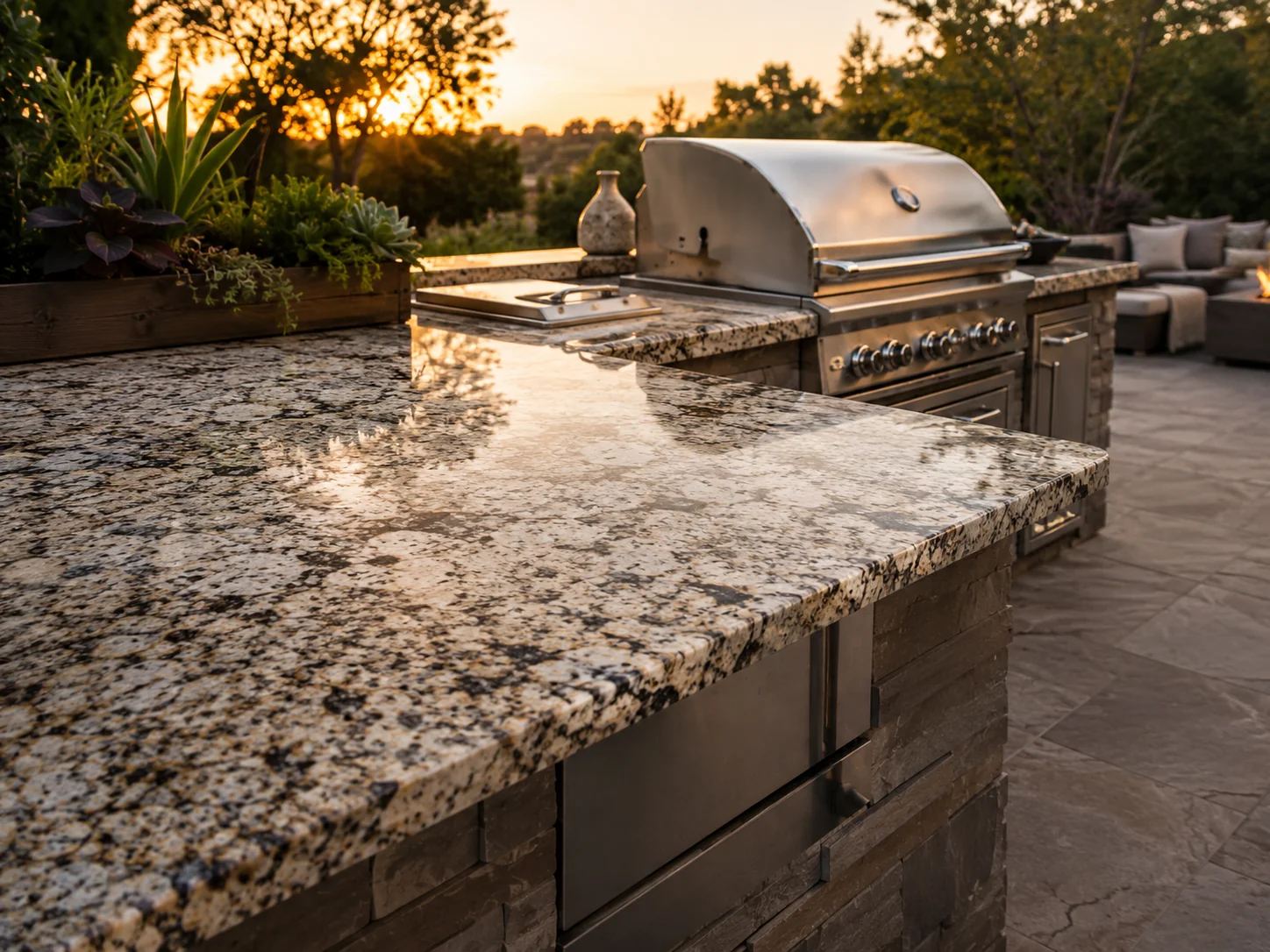 Outdoor kitchen natural stone countertop