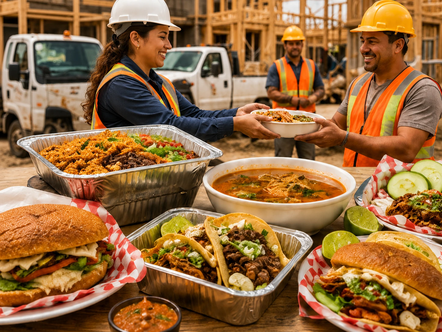 Entrega de comida casera a trabajadores de una construcción