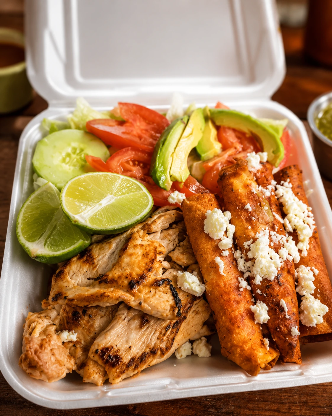 Pollo con taquitos preparado para llevar