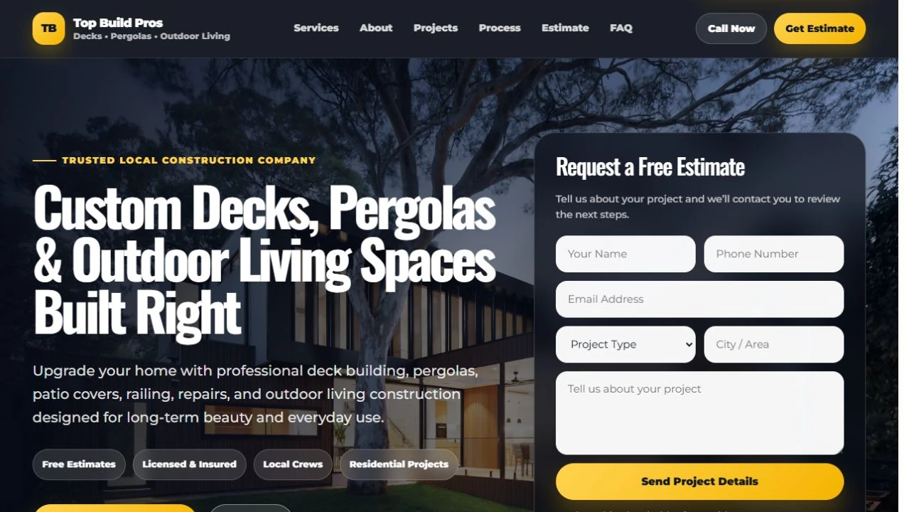 Vista de Custom Decks and Pergolas en computadora