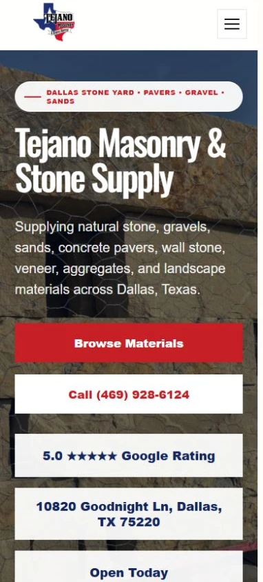Vista de Tejano Masonry & Stone en teléfono