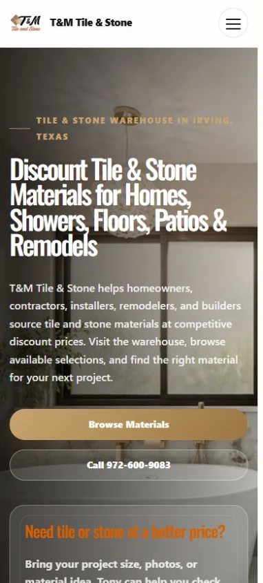 Vista de T&M Tile & Stone en teléfono