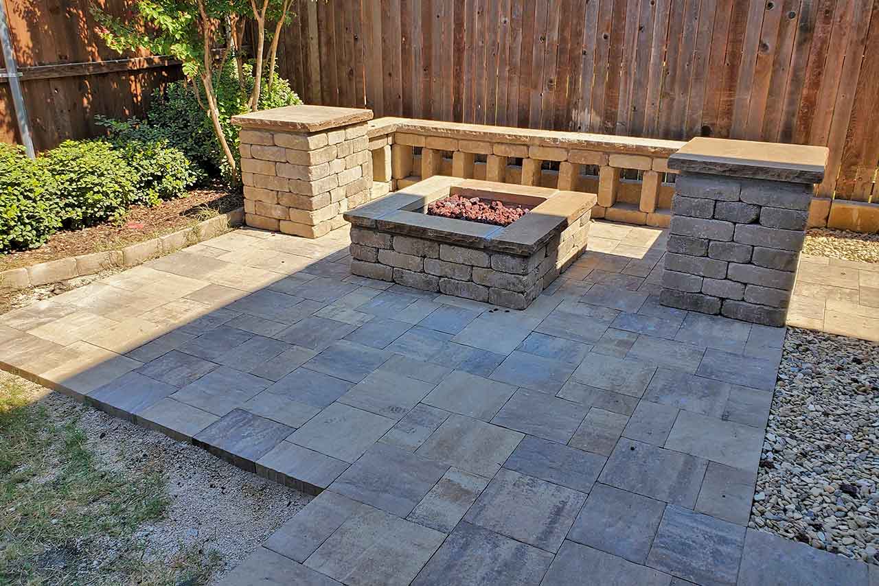 Modern Cedar Pergola with Paver Patio & Stone Firepit 3 Modern Cedar Pergola with Paver Patio & Stone Firepit - Image 3