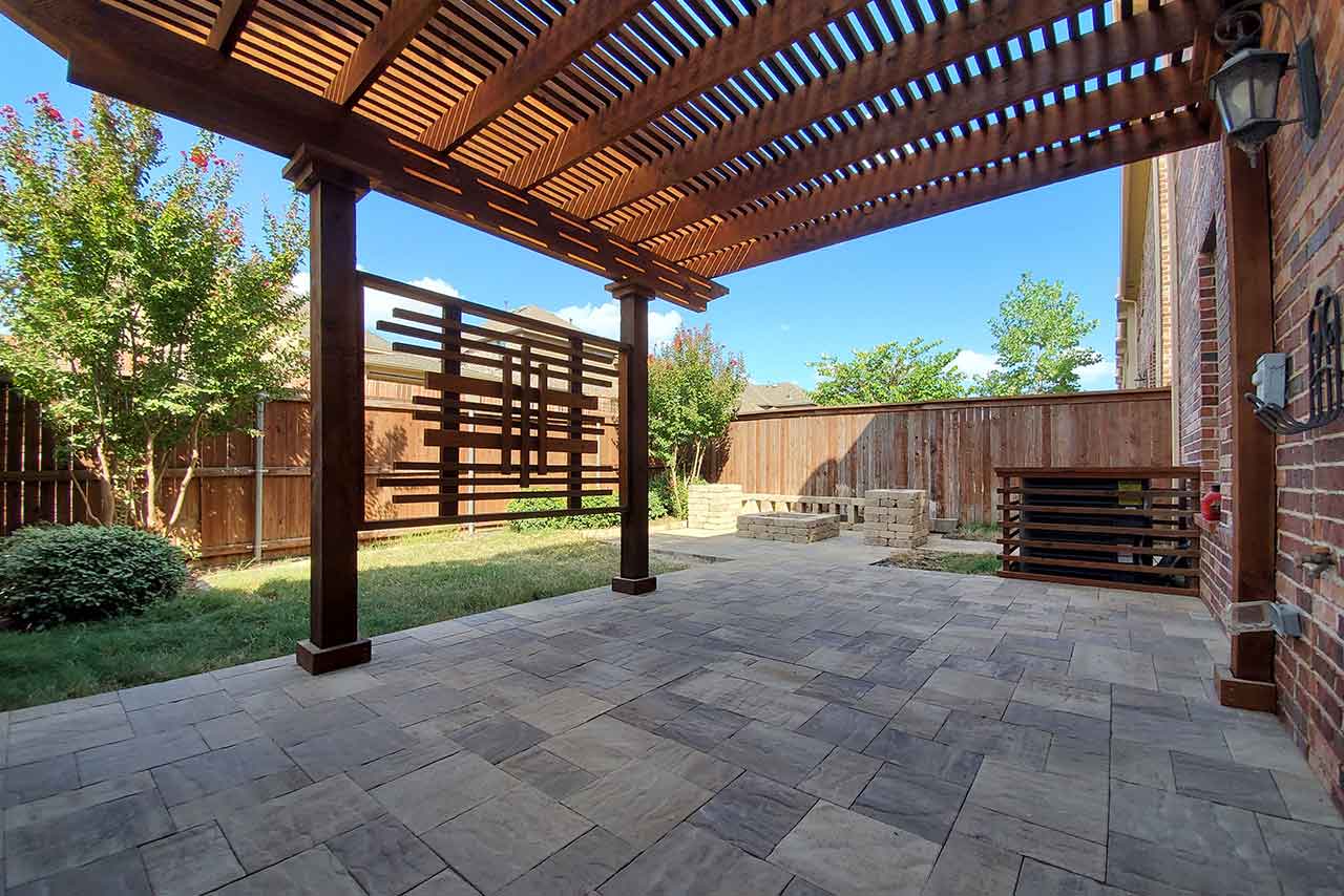 Modern Cedar Pergola with Paver Patio & Stone Firepit 2 Modern-Cedar-Pergola-with-Paver-Patio-&-Stone-Firepit